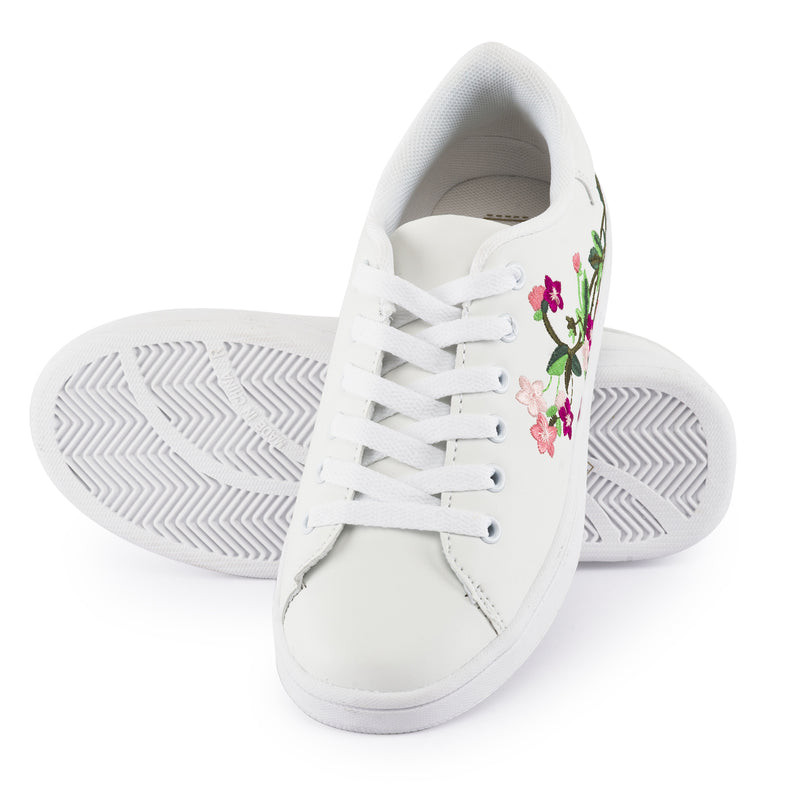 White Floral Lace Up Trainer