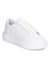 Total White PU Lace-up Platform Sneakers