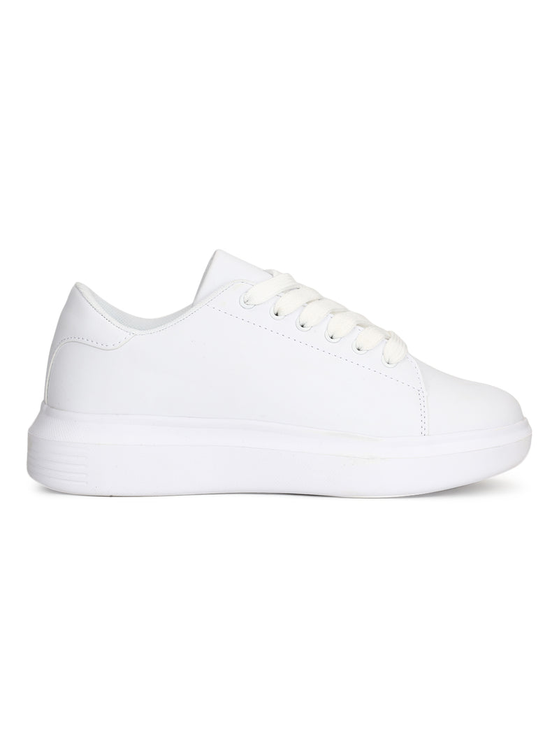 Total White PU Lace-up Platform Sneakers