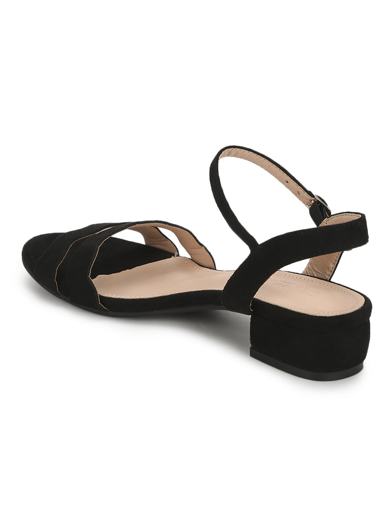 Black Micro Double Strap Low Block Sandals