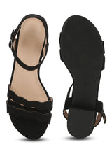 Black Micro Double Strap Low Block Sandals