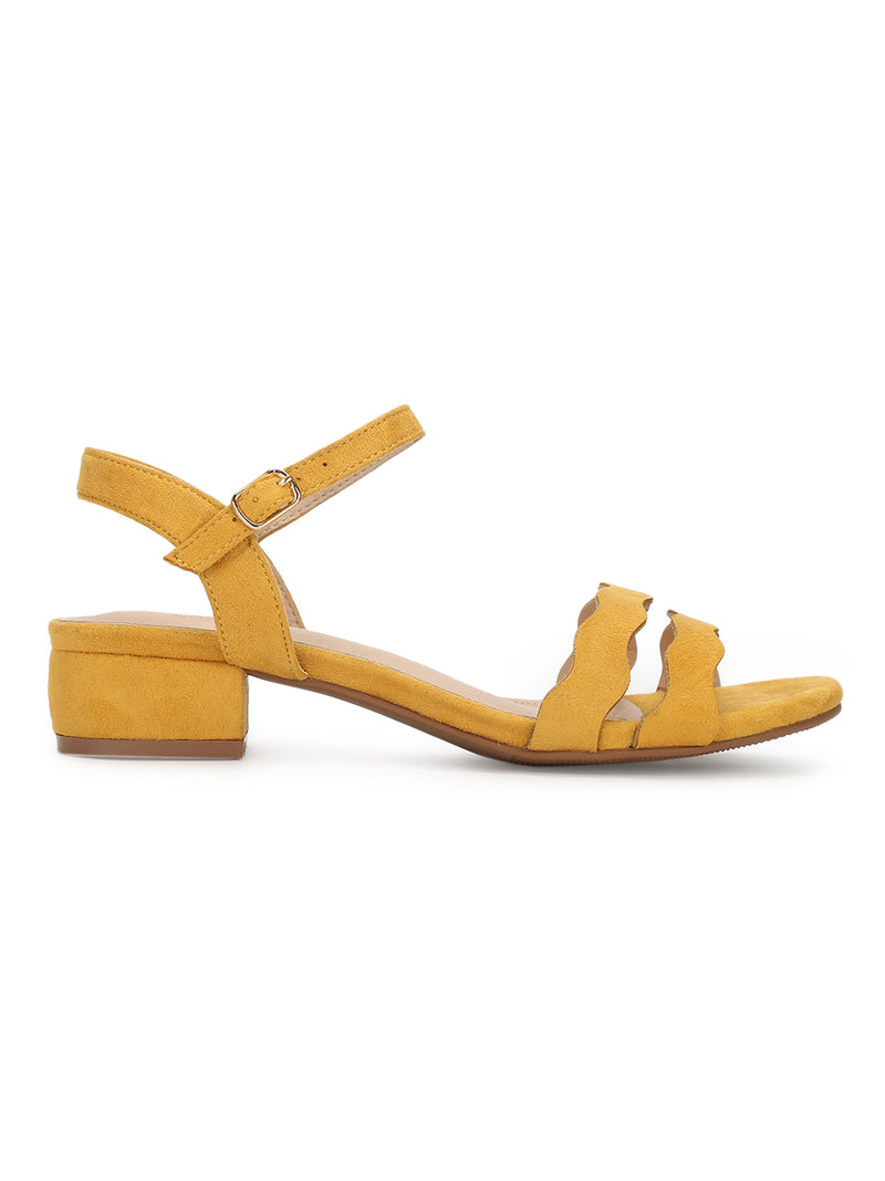 Mustard Micro Double Strap Low Block Sandals
