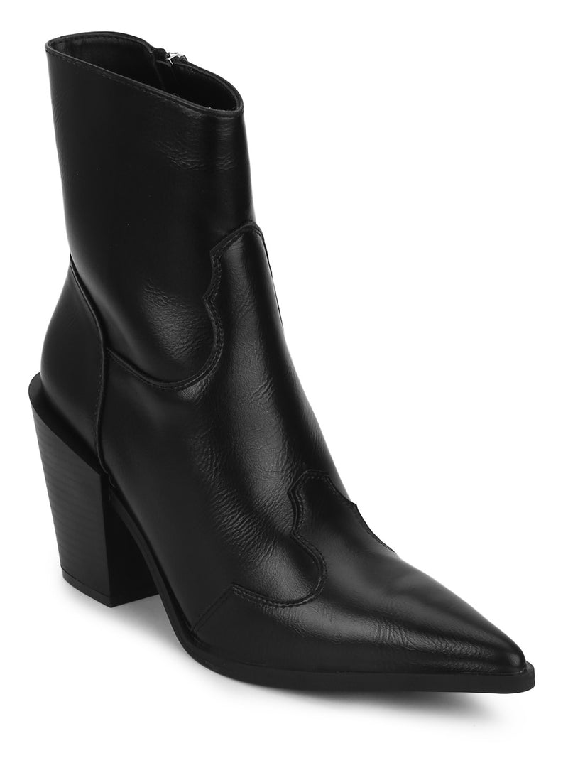 Black Pu Ankle Length Block Heel Boots