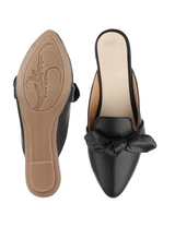 Black Bowed Open Back Slip-On Flats