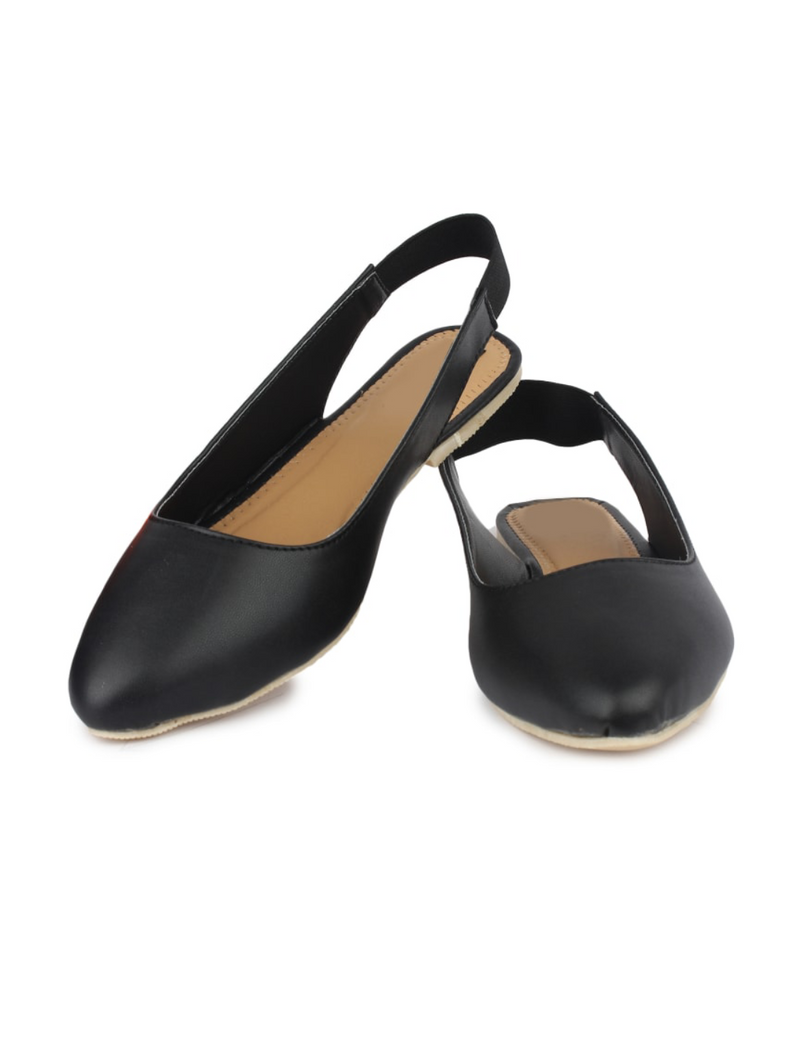 Black Pu Back Sling Pointed Toe Slip-On Sandals