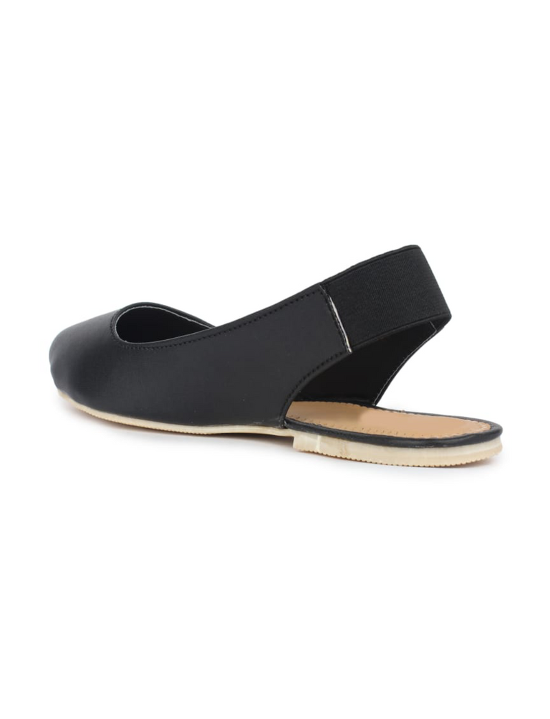 Black Pu Back Sling Pointed Toe Slip-On Sandals