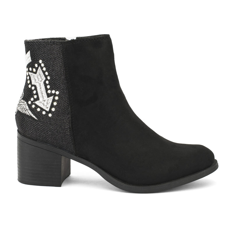Black Embellished Block Ankle Boot