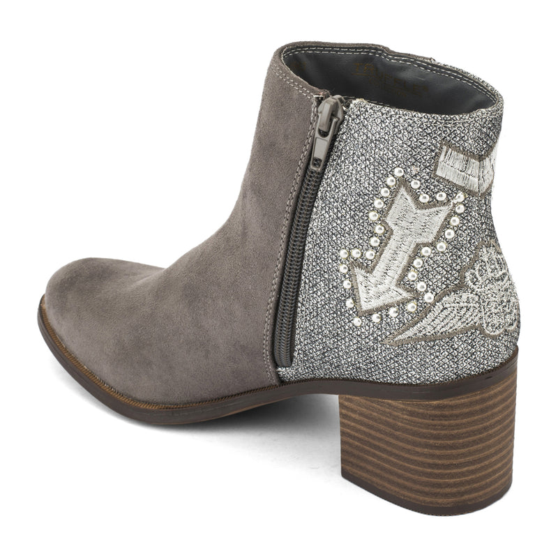 Grey Embellished Block Ankle Boot