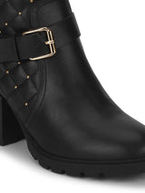 Yasmin Black PU Buckled Ankle Boots