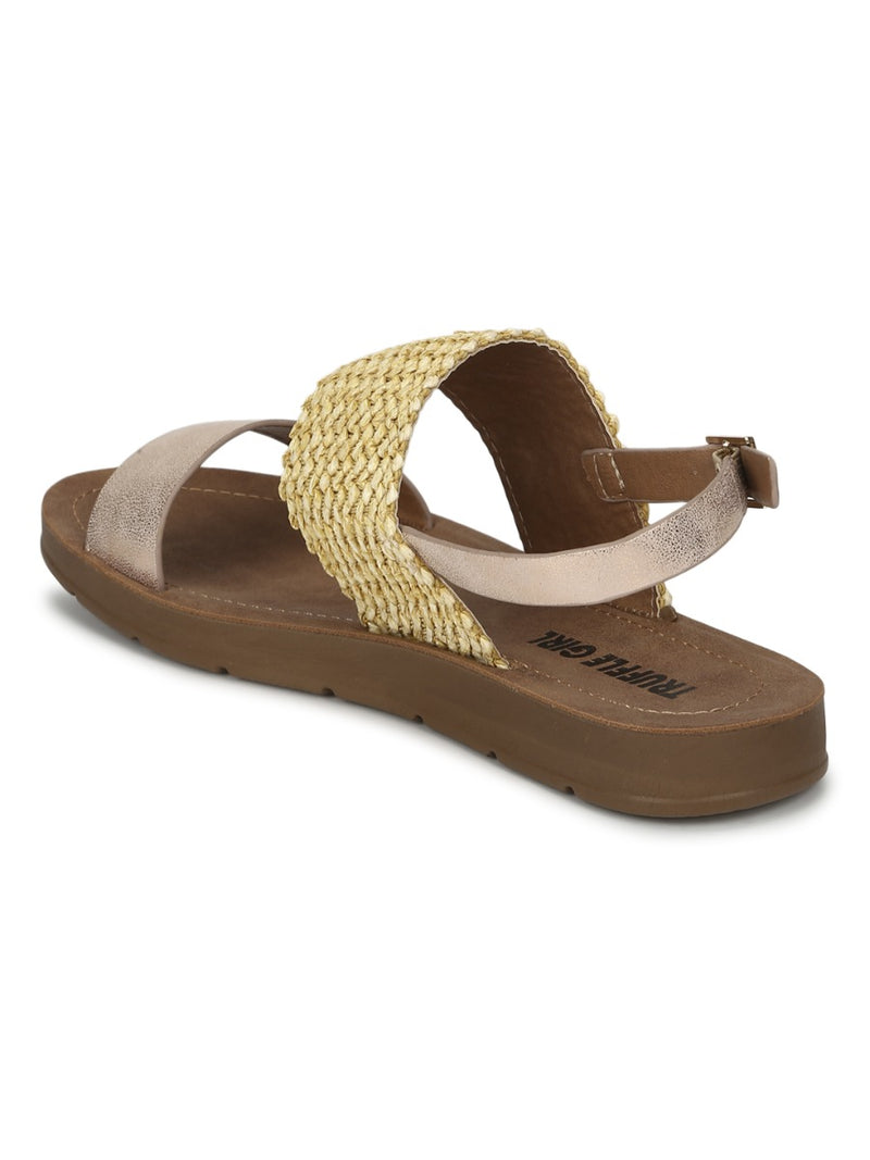 Rose Gold PU Flat Sandals With Back Strap