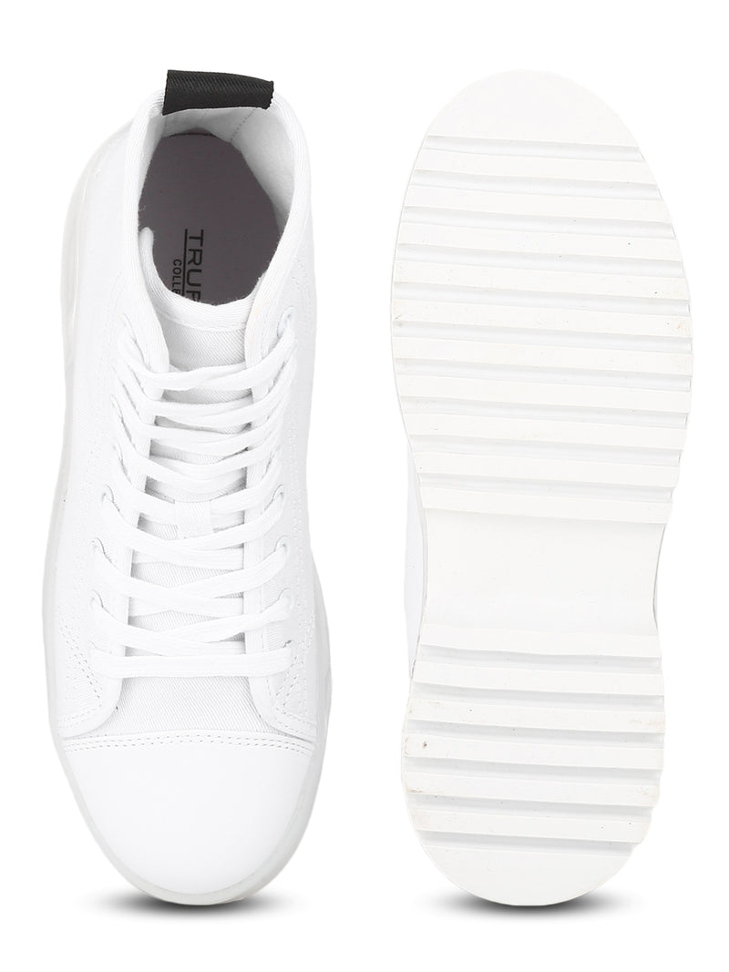 White Canvas Lace Up Ankle Shoes