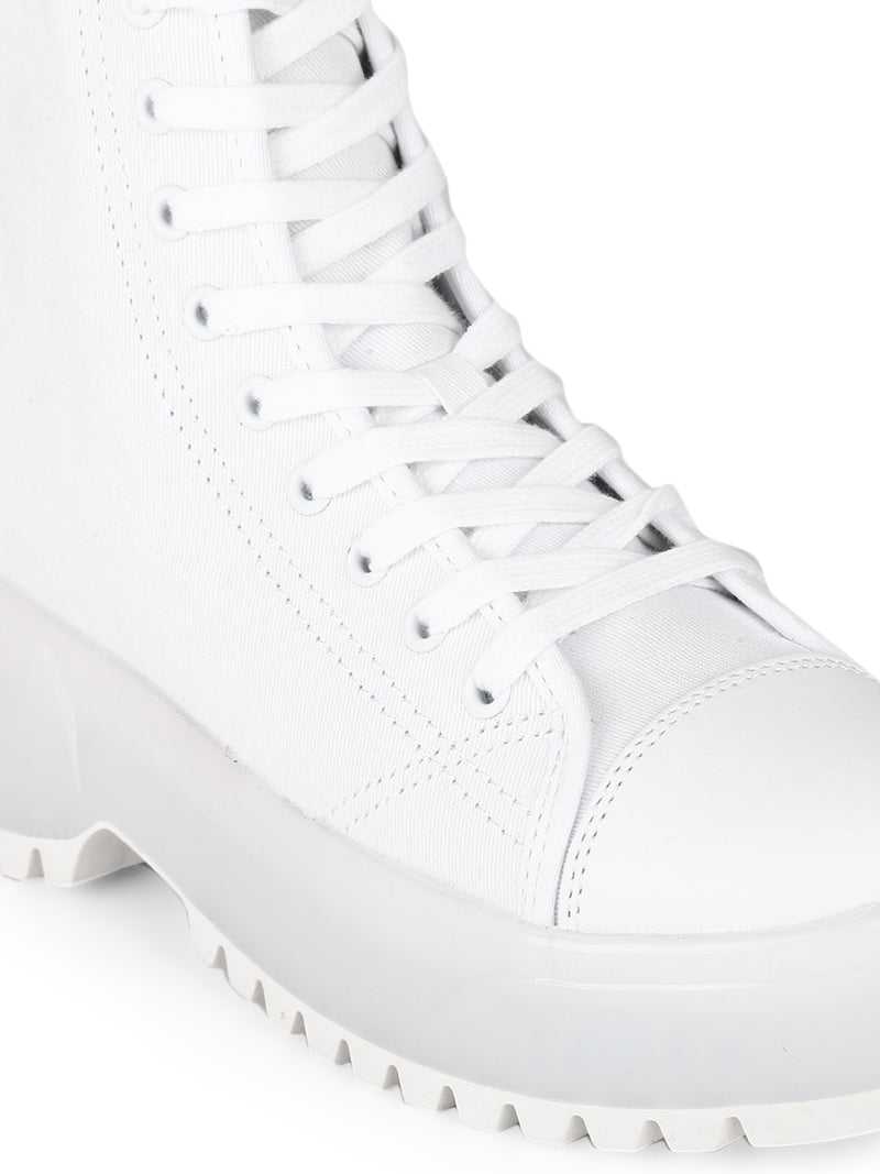 White Canvas Lace Up Ankle Shoes
