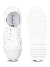 White Canvas Lace Up Low Heel Shoes