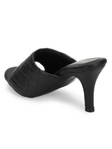Black PU Quilted High Heel Mules