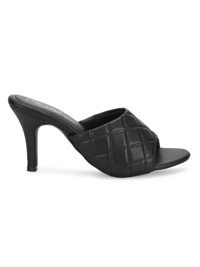 Black PU Quilted High Heel Mules – Truffle Collection