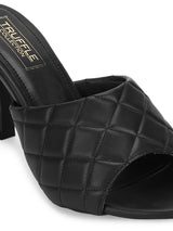 Black PU Quilted High Heel Mules