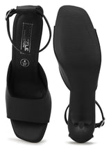Black PU Square Toe Stilettos With Ankle Strap