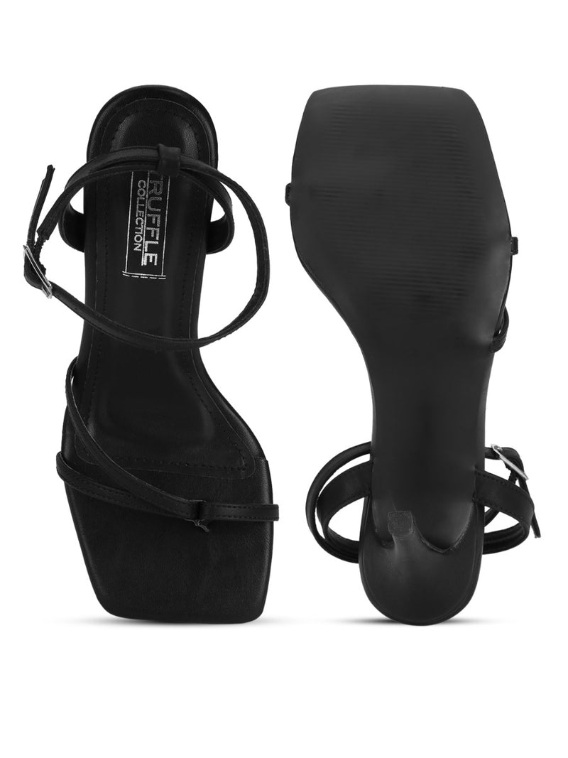 Black PU Strappy Stilettos