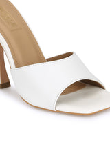 White PU Stiletto Mules