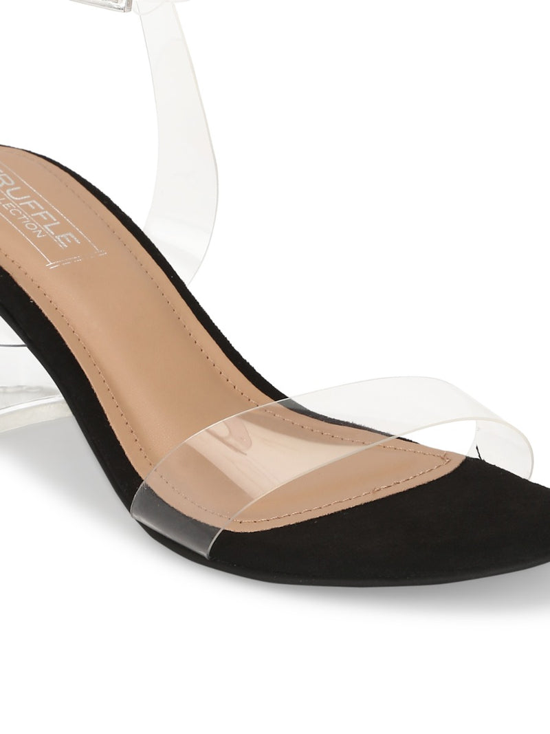 Black Suede Perspex Clear Block Heels